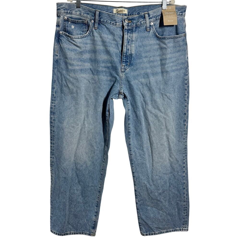 Madewell NWT Low Slung Straight Relaxed Denim Jeans 33 Light Wash 100 Cotton